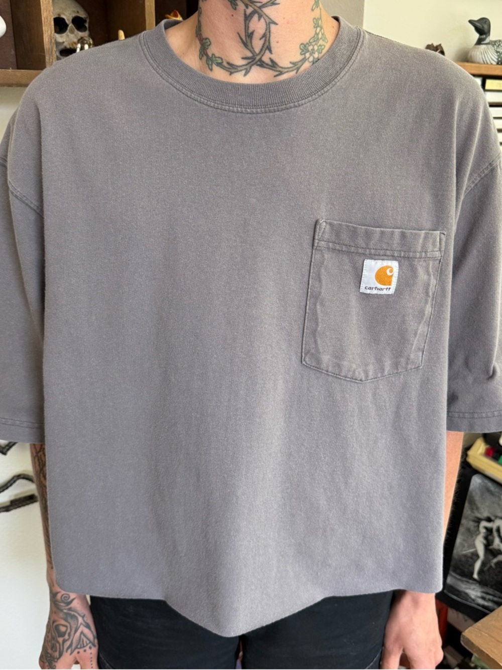 Carhartt K87 Charcoal Cropped Short Sleeve Pocket Tee ~ Size Large
